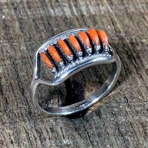 Vintage Zuni Edith Tsabetsaye Coral Sterling Ring